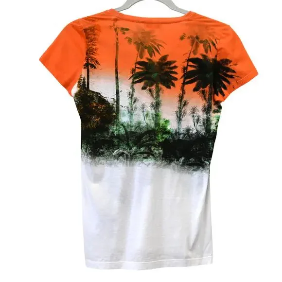 Etro Milano T-Shirt Size 40 Multicolor Zebra Print V-Neck Cotton Graphic Tee - Picture 2 of 12